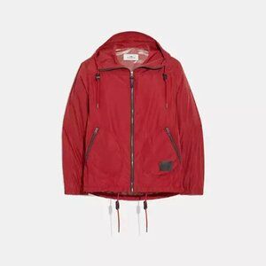 COACH Jacket Women Small Orange Hooded Full Zip Windbreaker Outdoor Designer